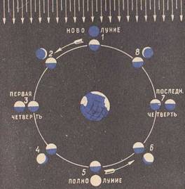 Схема,    поясняющая    смену фаз  Луны 
