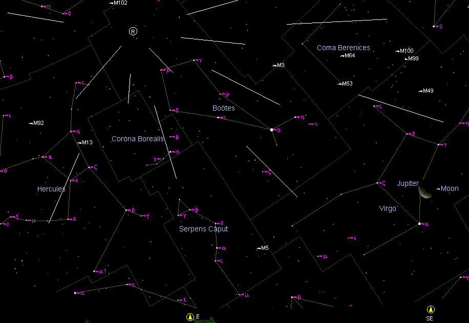 радиант потока метеоров на карте